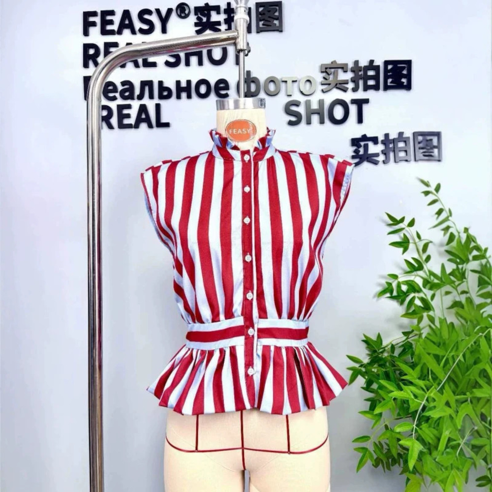ZARA Fashionable Casual High Neck Tie Striped Sleeveless Top